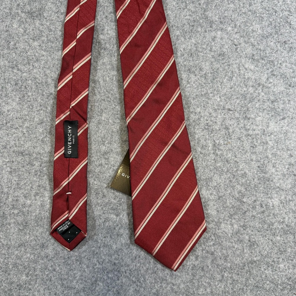 Givenchy Tie Mens Classic Red Stripe 100% Silk Designer Made In Italy Necktie - Picture 6 of 7